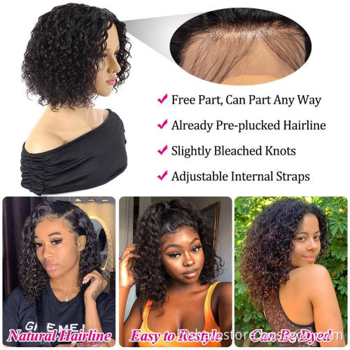 kinky curly Front Lace Wig Female 4x4 Lace Closed Curly Real Human Hair Wig 10A 150% Density Brazilian Hair Wig